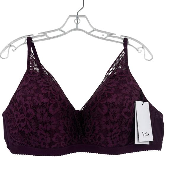 Knix Bra Size XXL Deep Purple Deep V Lace Bralette Wire Free Support Lined - Picture 1 of 8